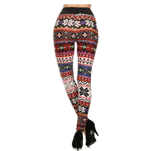 High waisted wide ban zip front tribal  leggings - Picture 3 of 5